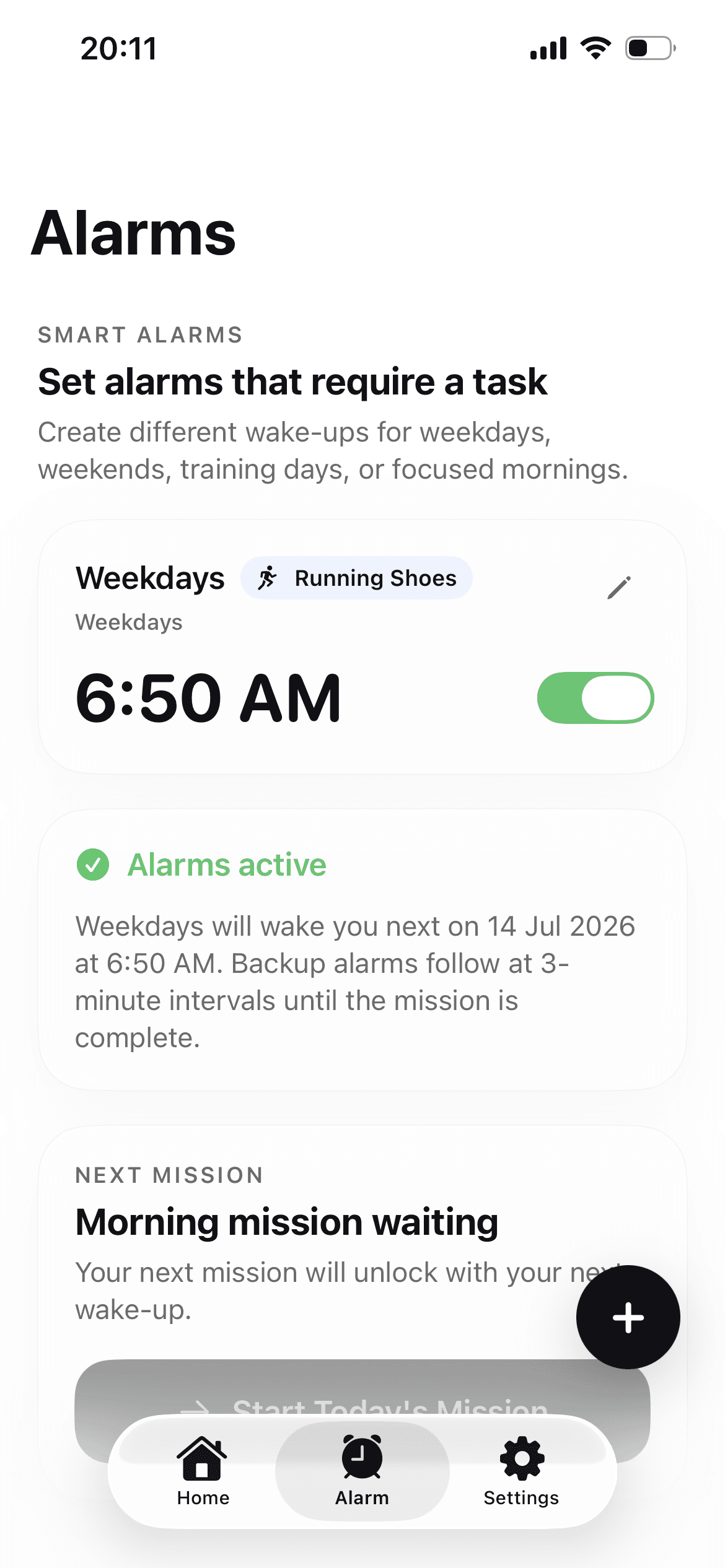 RiseFrst alarms screen