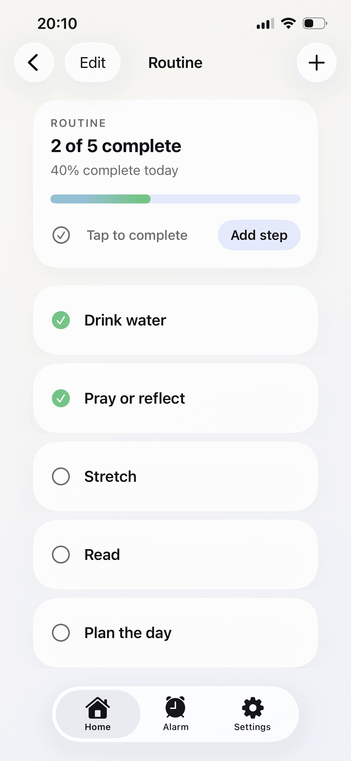 RiseFrst morning routine screen